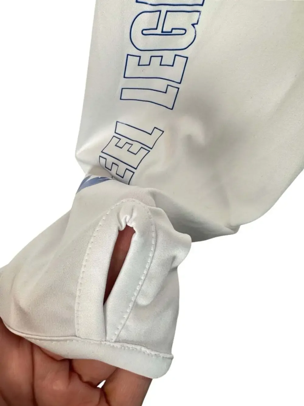 Reel Legends Performance Shirt Large White Blue Green Fishing UV Long Sleeve